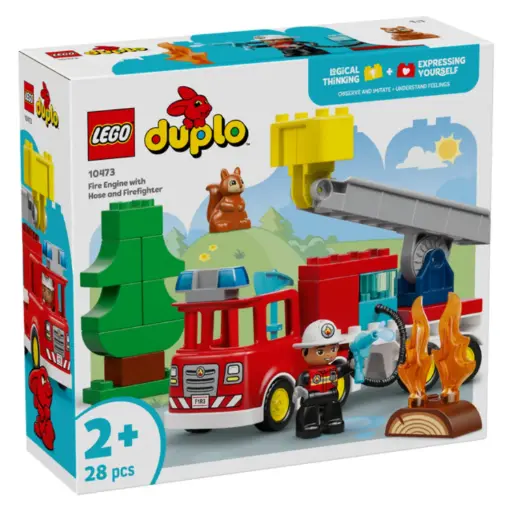 FIRE TRUCK WITH HOSE AND FIREFIGHTER